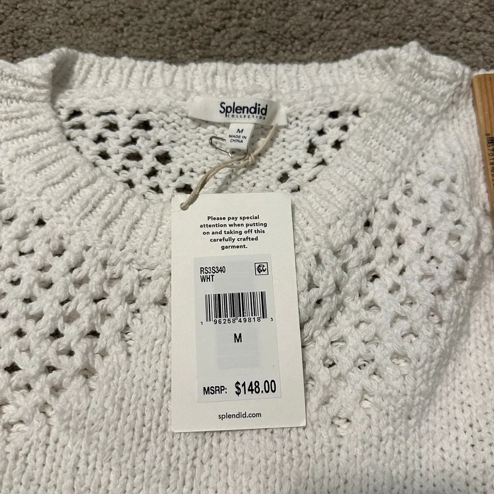 Splendid‎ White Cotton Crochet Knit Sweater Top Size M Oversize NWT READ
